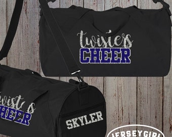 Glitter Custom Cheer Duffel Bag with Name & Team Name, Bling Personalized Cheerleading Bags, Cheer Practice Bags, Customized Cheer Team Gear