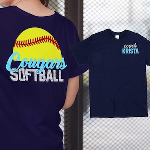 Custom Glitter Softball Coach Shirt with Coach&#39;s Name