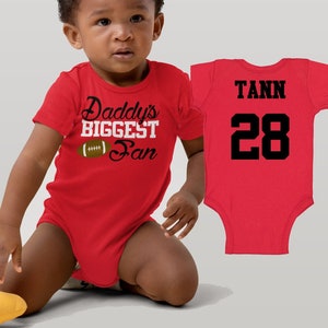 Daddy's Biggest Fan Football Bodysuit / Shirt | personalized foot ball baby bodysuit / toddler t-shirt with name and number,
