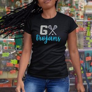 Custom Glitter Lacrosse Mom Shirt with Team Name, Personalized Bling Lax Mom T-Shirt, Lacrosse Girlfriend Shirt, Custom Lacrosse Spirit Wear