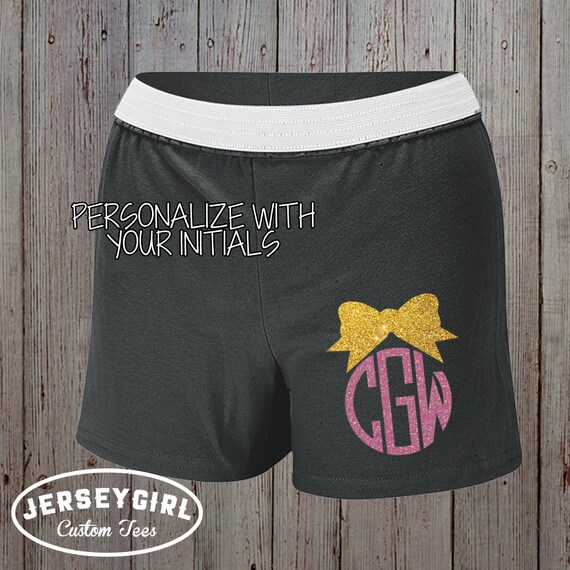 Girls juniors Glitter Custom Cheer Monogram Shorts Personalized