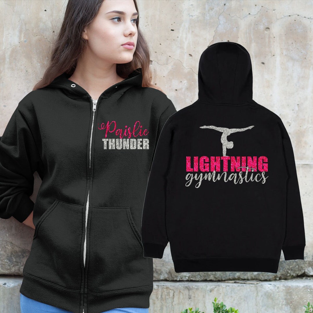 Gymnastics Zip up Hoodie, Custom Glitter Gymnastics Sweatshirt