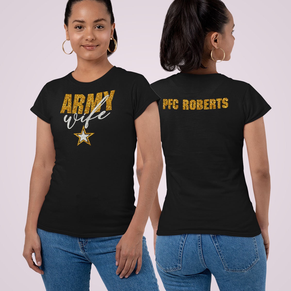 Personalized Bling Army Wife Shirts Glitter Proud Army - Etsy