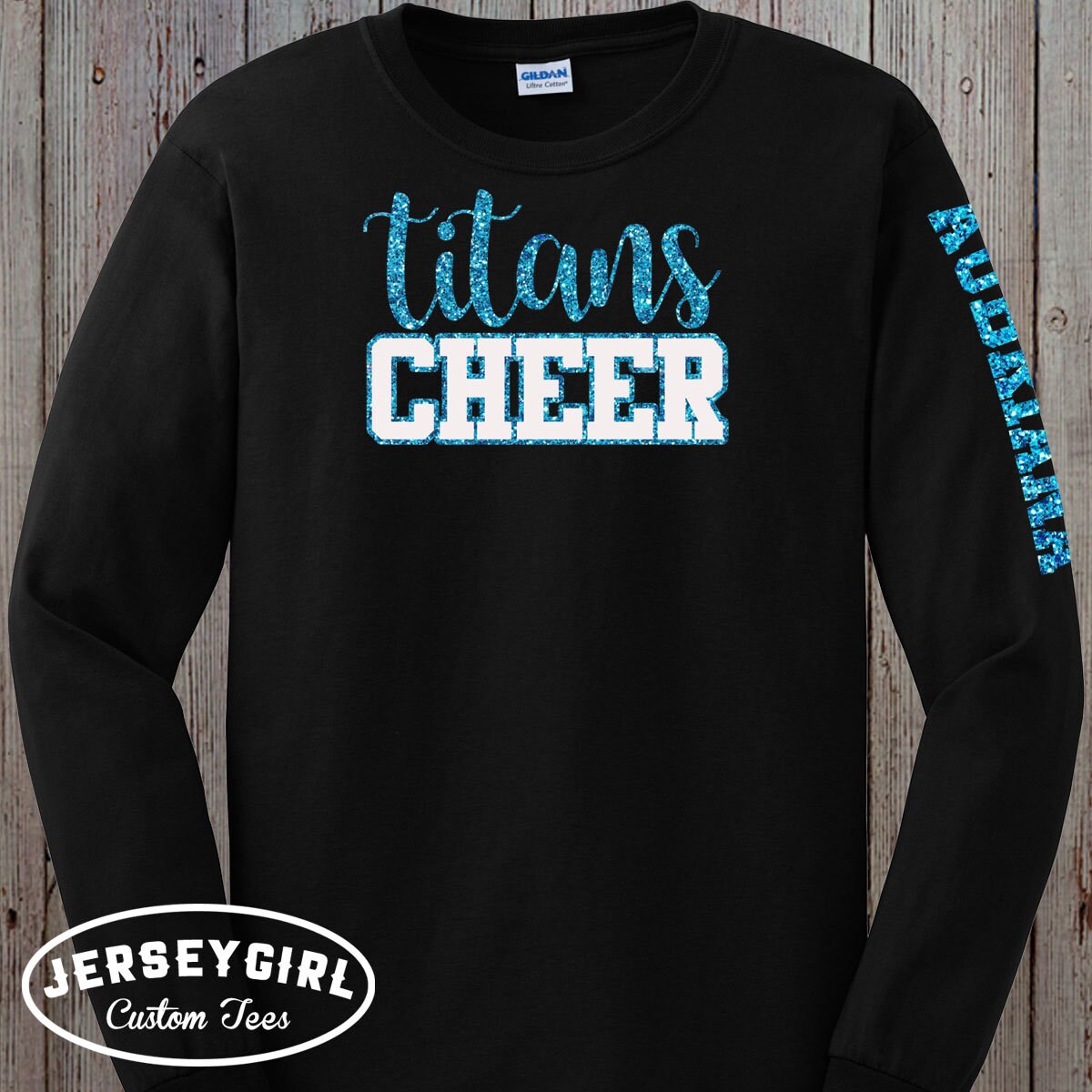 Custom Glitter Long-sleeve Cheerleading Shirt With Name on Sleeve