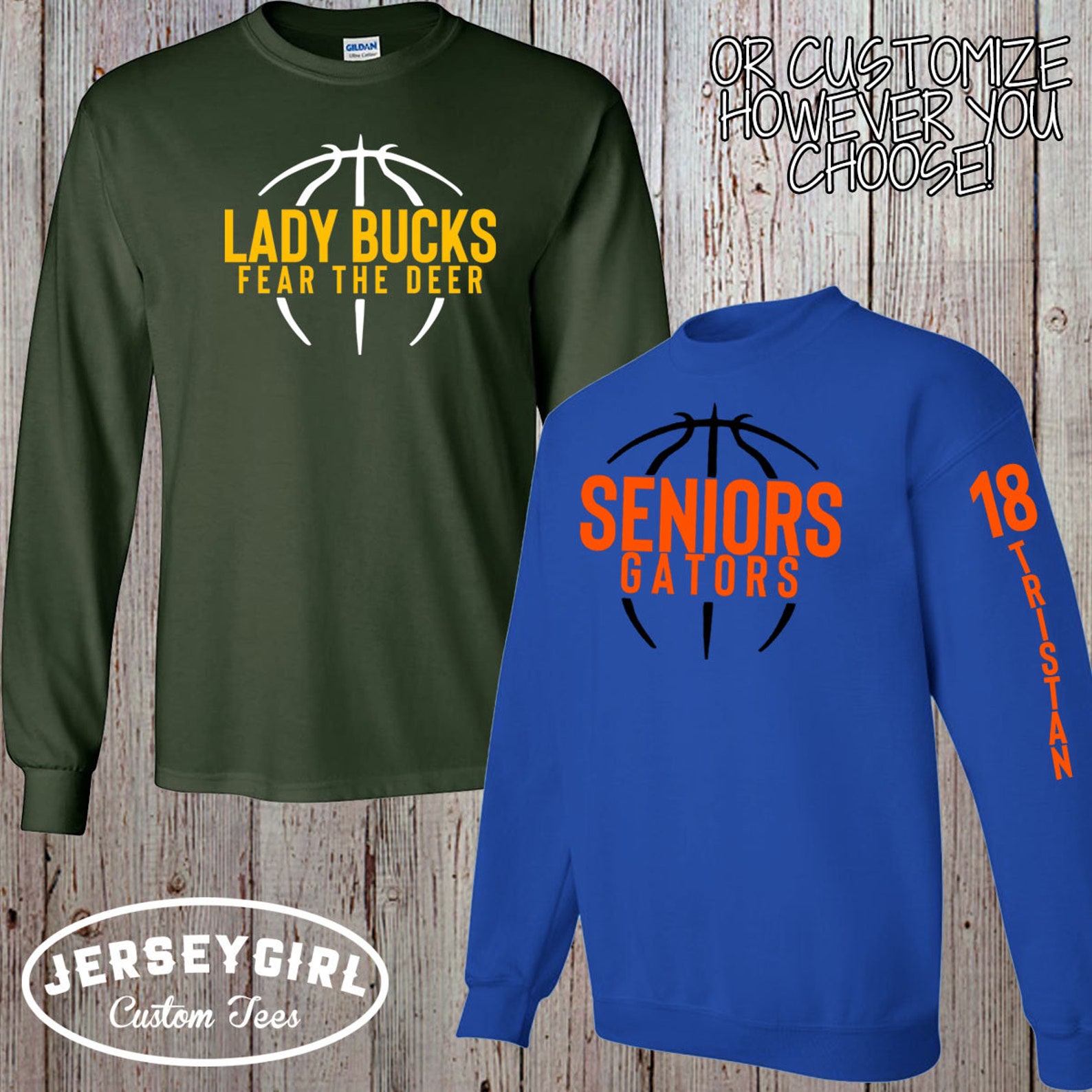 Custom Longsleeve Basketball Shirts With Name & Number Long Etsy
