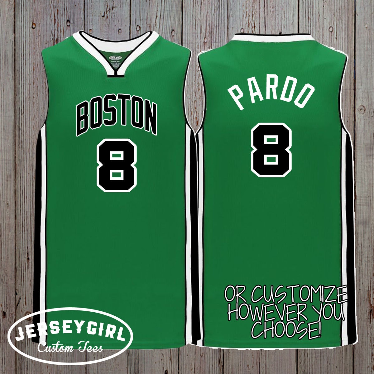 JerseyGirlCustomTees Custom Shamrock Basketball Jersey with Name & Number, Birthday Basketball Jersey, Boston Basketball Jerseys, Green and White Jerseys
