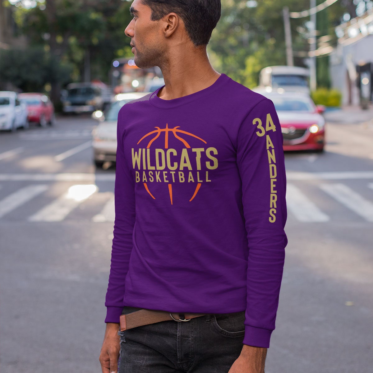 Purple Gold Basketball Long Sleeve T Shirt