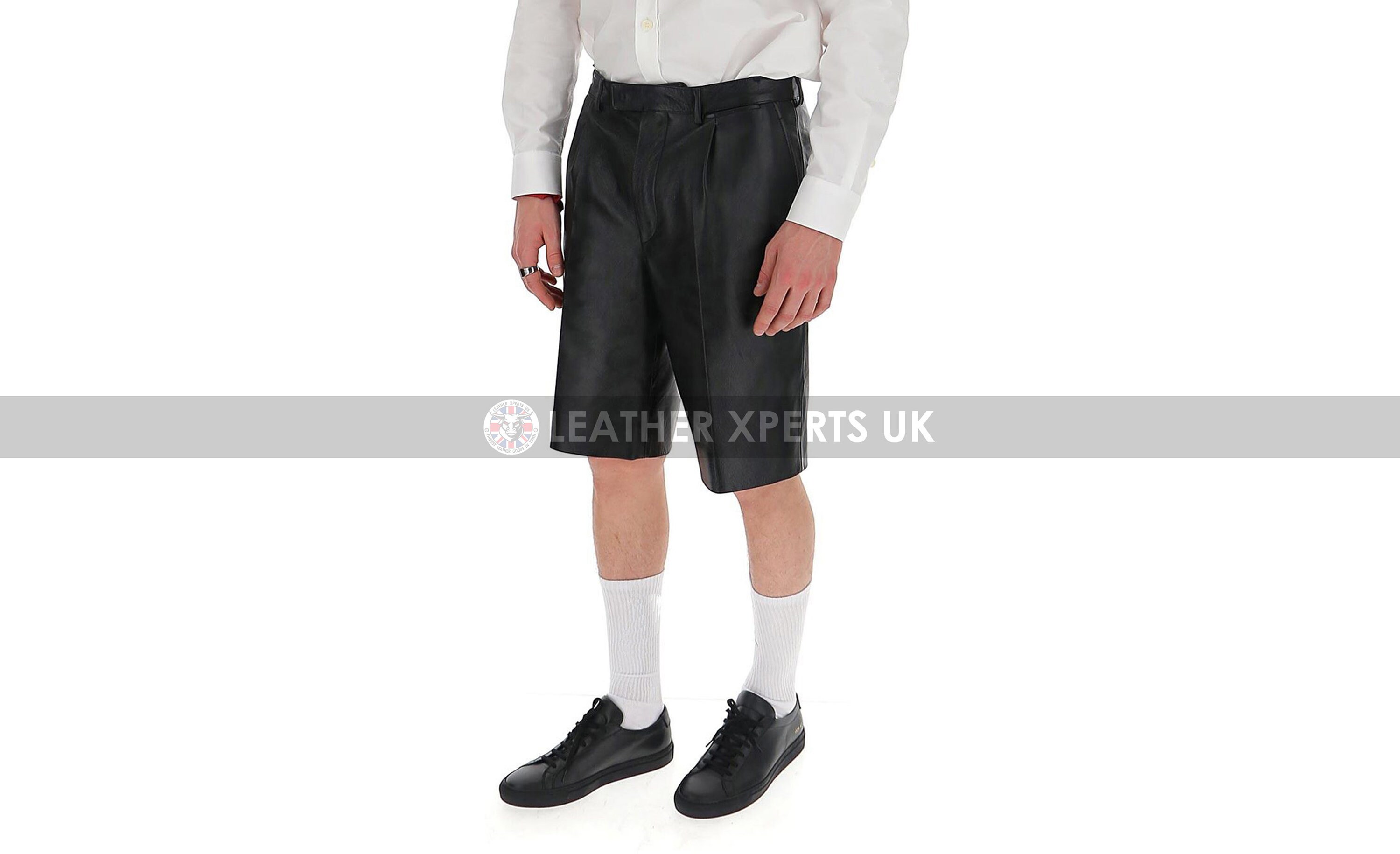 Image of Mens Faux Leather Tailored Shorts - Hand Made Gift For Him Fine Quality Crafted Pu Casual Loose