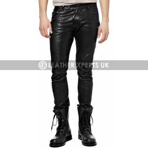 Hand Crafted Biker Pants Gift for Him Handmade Faux Leather Motorcycle Pants Mens Faux Leather Skinny Pants Black Leather Rock Pants