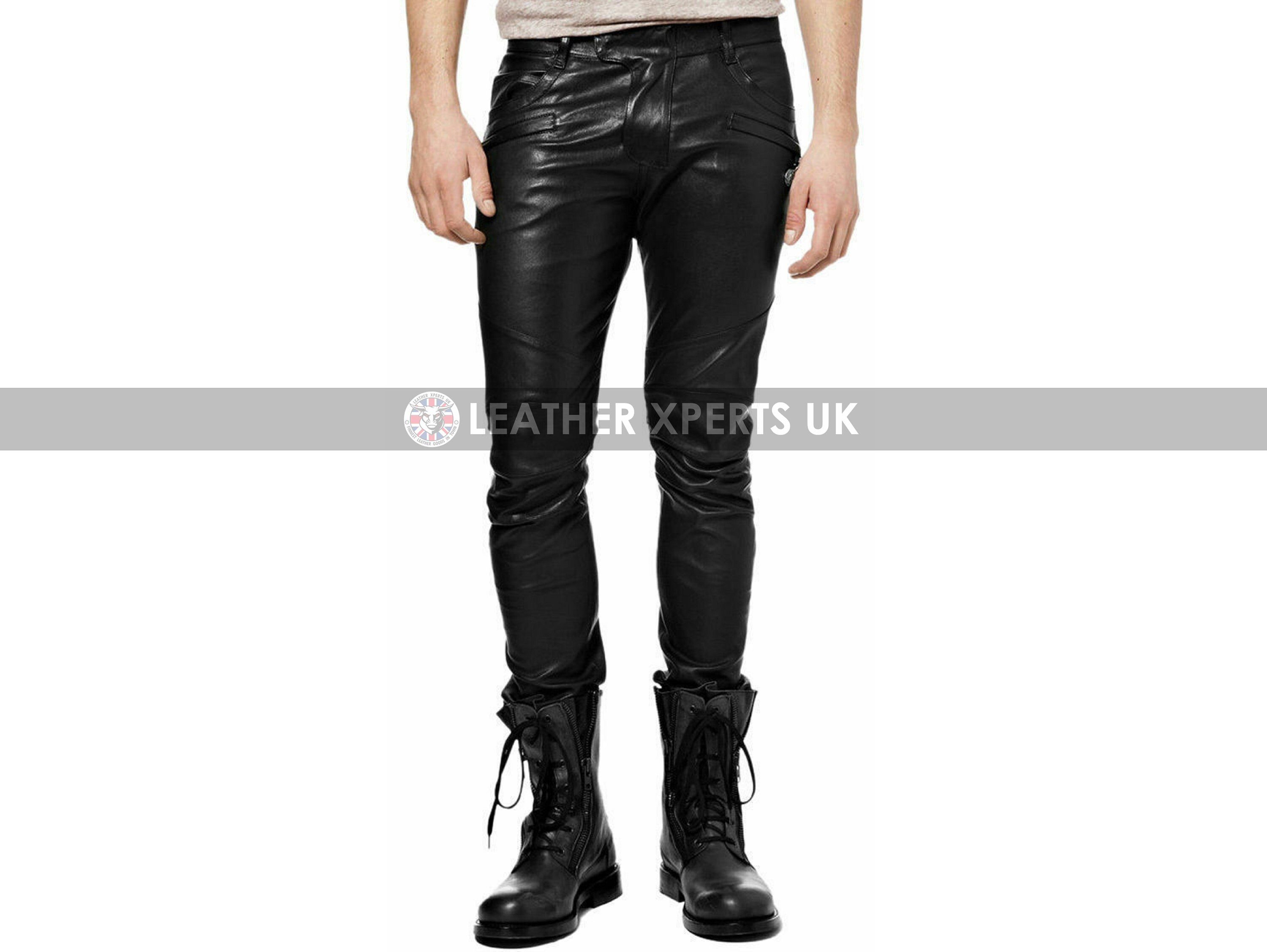 Image of Mens Slim Fit Pu Leather Motorcycle Pants - Party Wear Trouser Gift For Him Hand Crafted Biker Trouser Faux