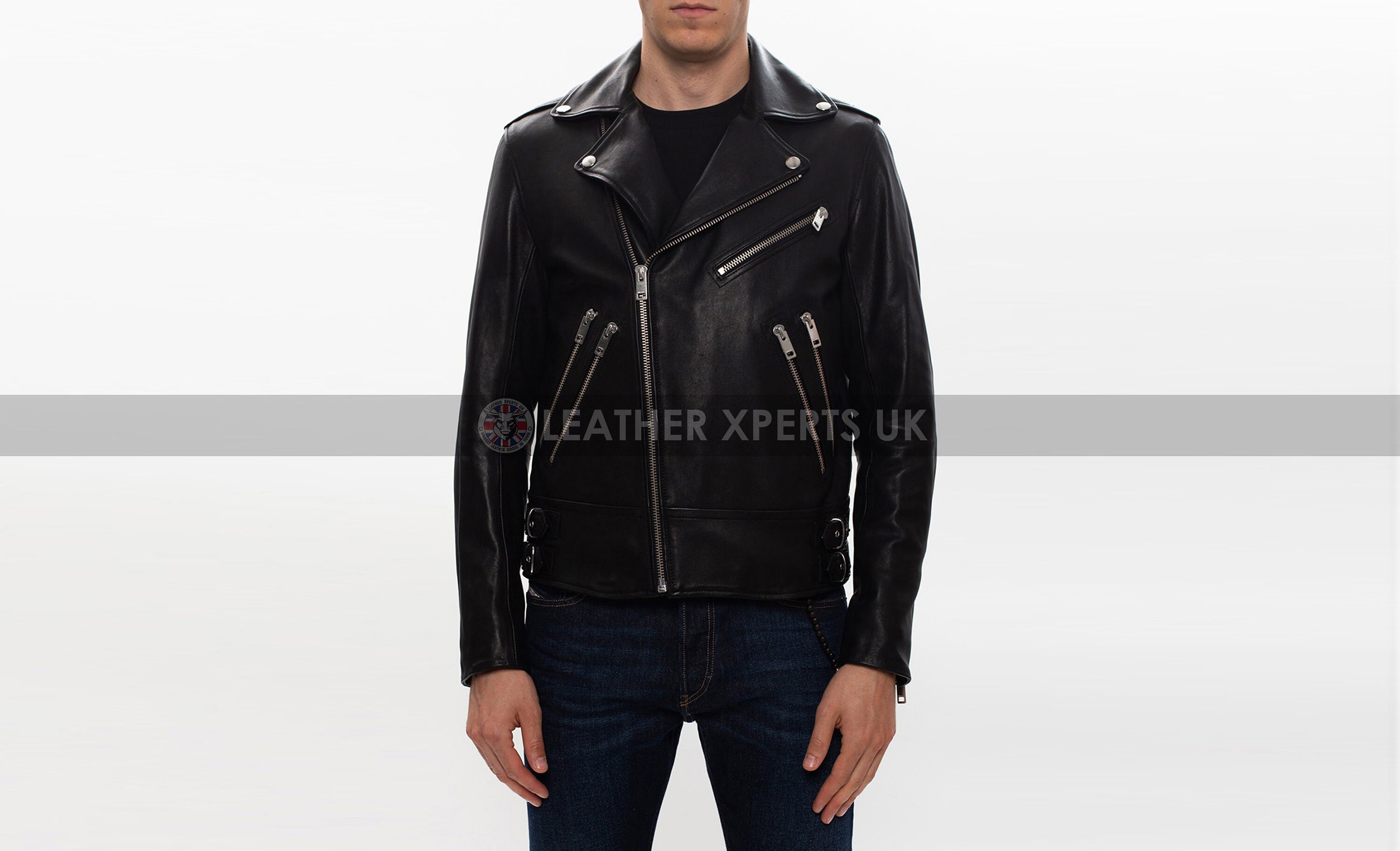 Image of Men Pu Leather Biker Jacket - Hand Crafted Black Motorcycle Gift For Him Made Faux Stylish