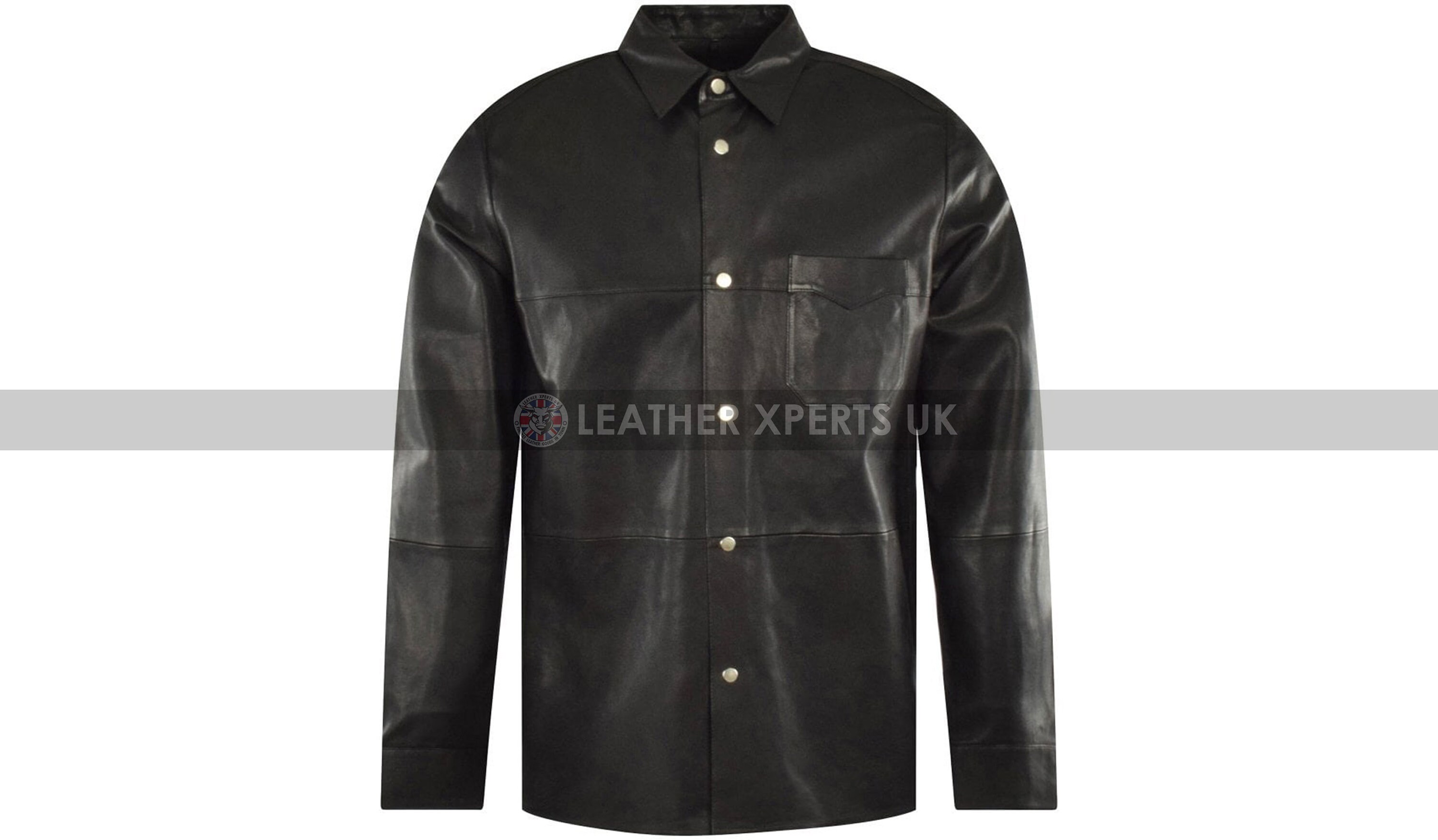 Image of Mens Black Faux Leather Shirt - Handmade Pu Plain Gift For Him Hand Crafted Formal