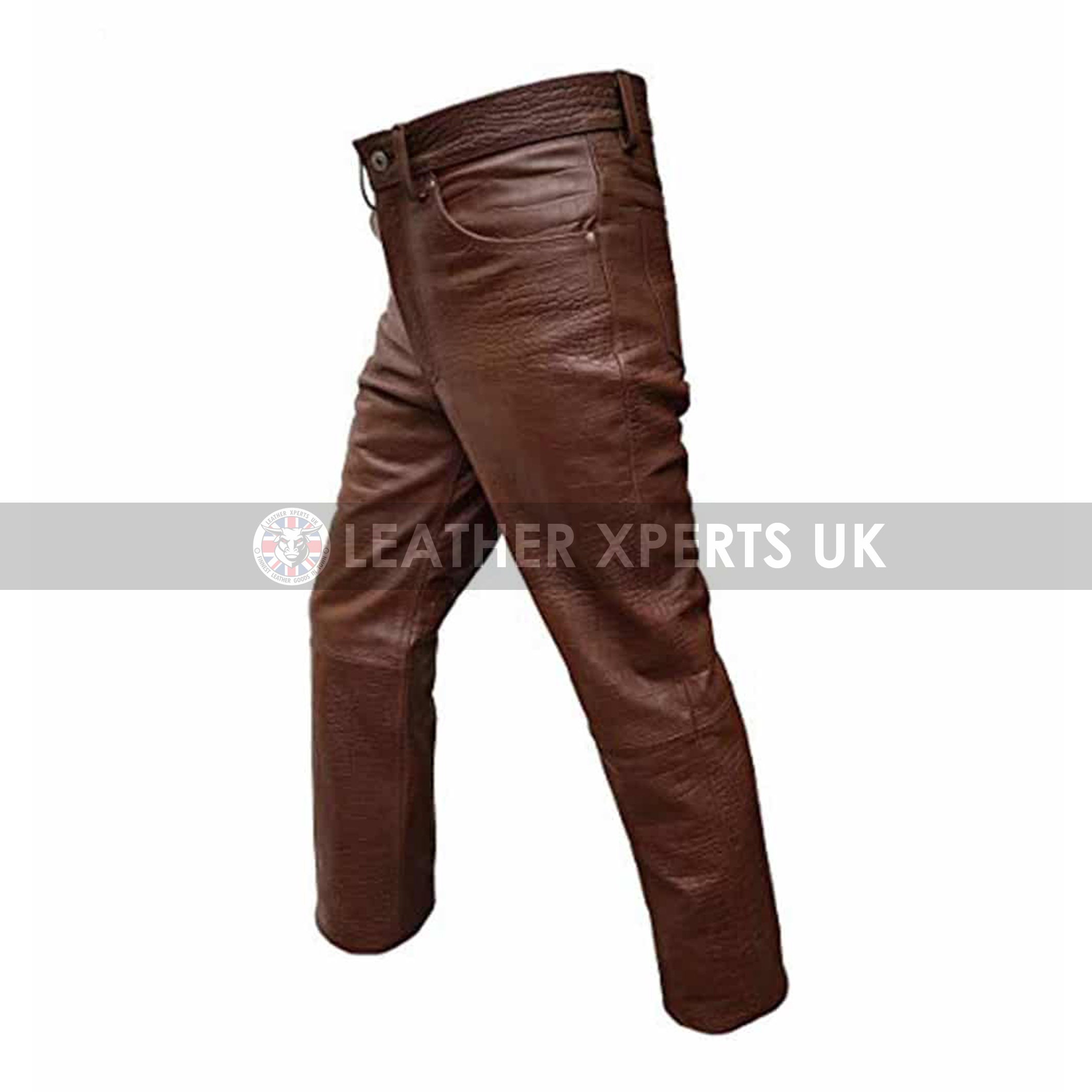 Mens Brown Faux Crocodile Leather Pants 