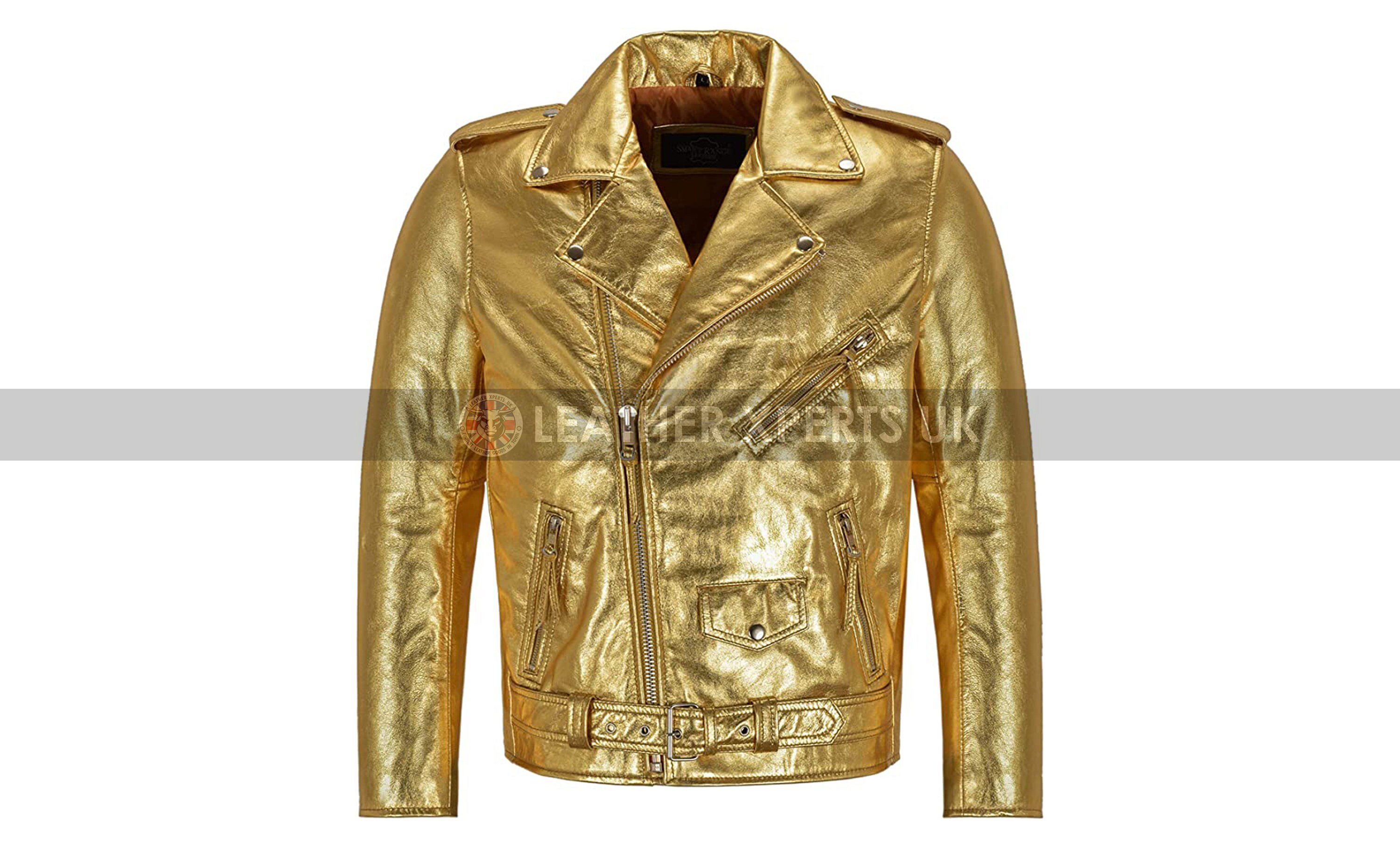 Image of Men Pu Metallic Golden Leather Biker Jacket - Hand Crafted Gold Motorcycle Gift For Him Made Faux
