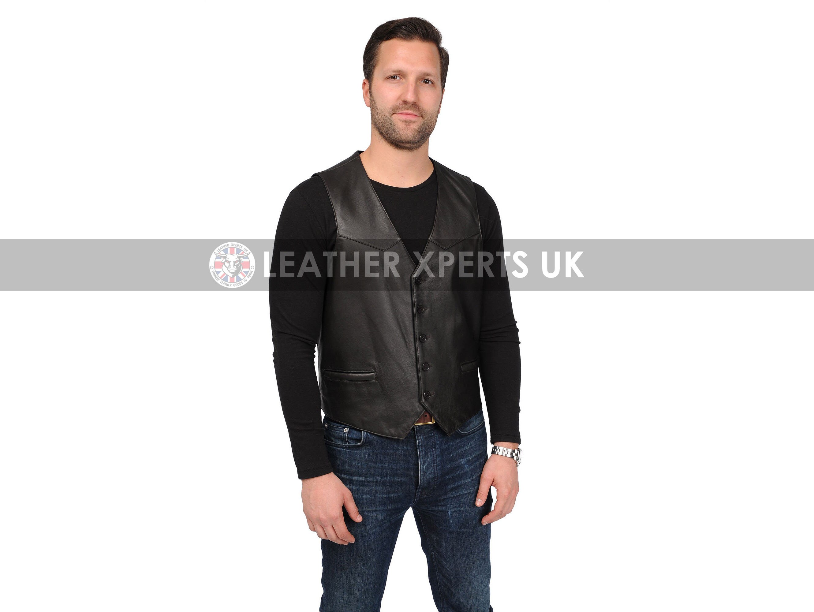 Image of Mens Pu Classic Leather Vest - Hand Made V Neck Biker Faux Motorcycle Gift For Him Party Waist Coat