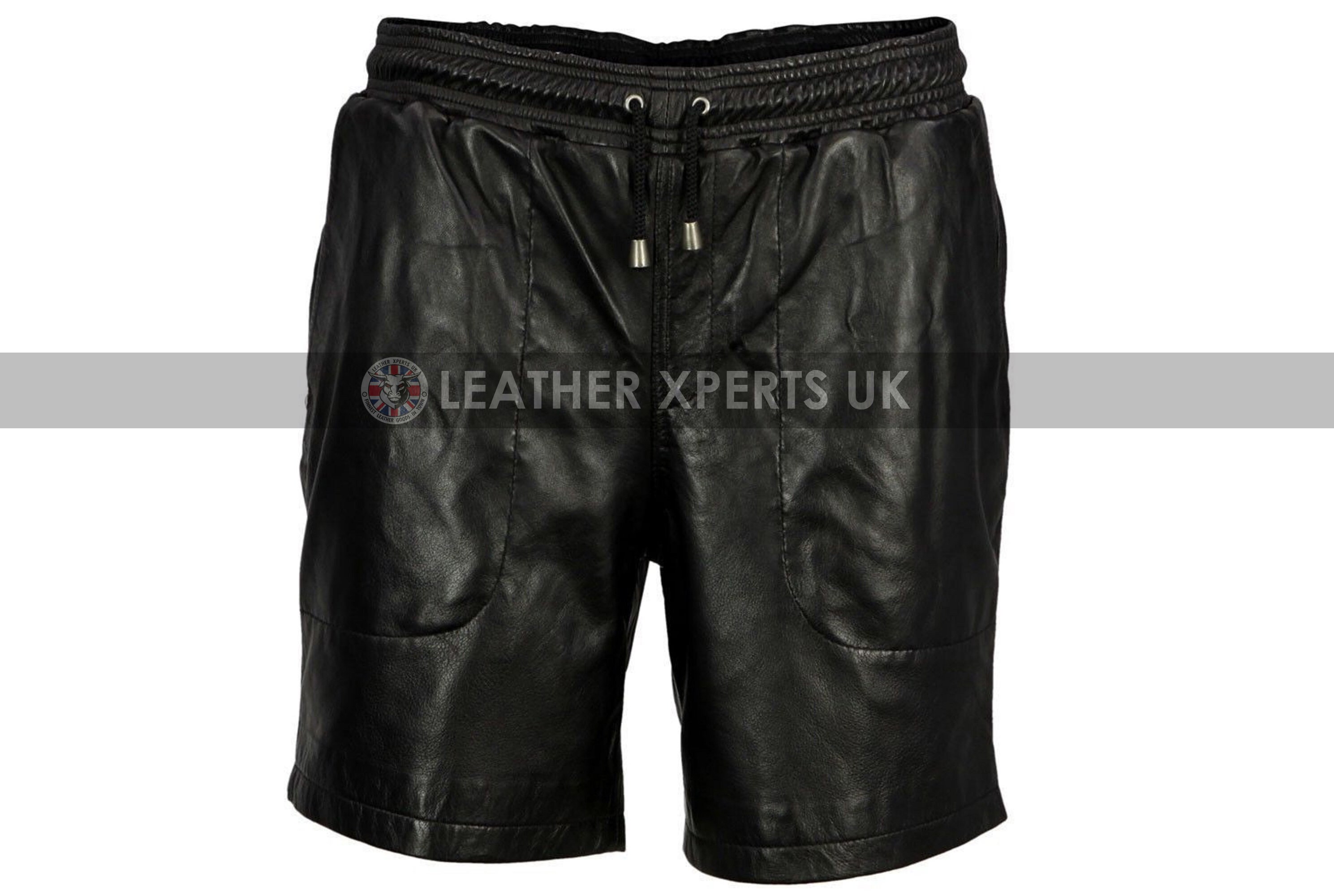 Image of Mens Faux Leather Elasticated Shorts With Drawstring - Hand Made Gift For Him Fine Quality Pu Casual Loose