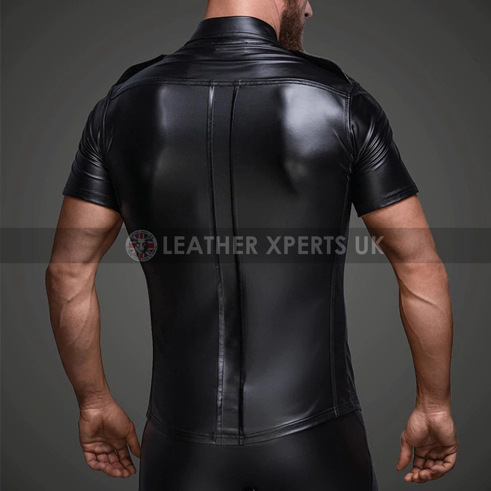 Mens Black Faux Leather T Shirt Handmade PU Leather Police | Etsy