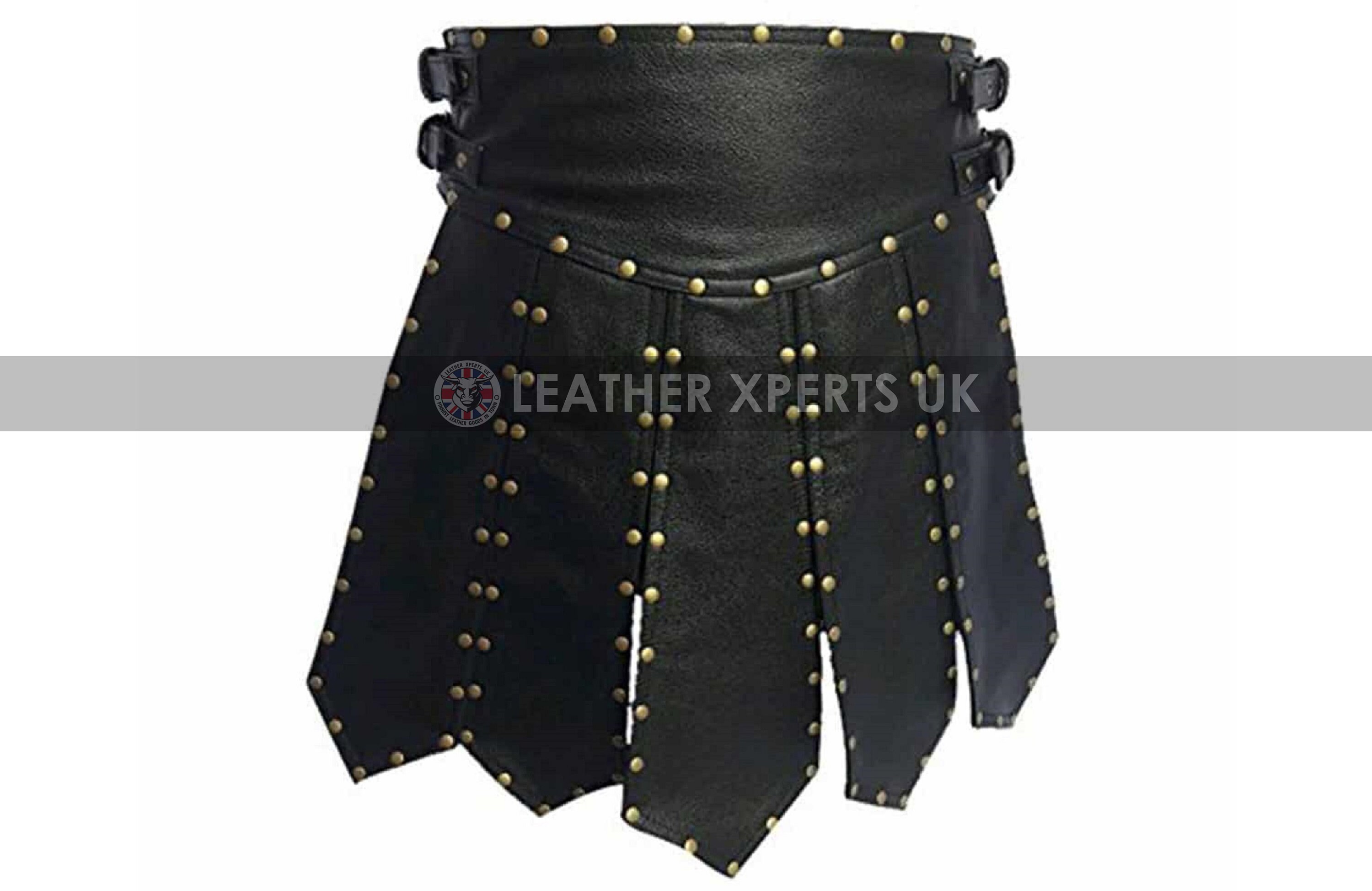 Image of Mens Pu Black Leather Warrior Gladiator Kilt - Hand Made Roman Gift For Him -Faux Classic