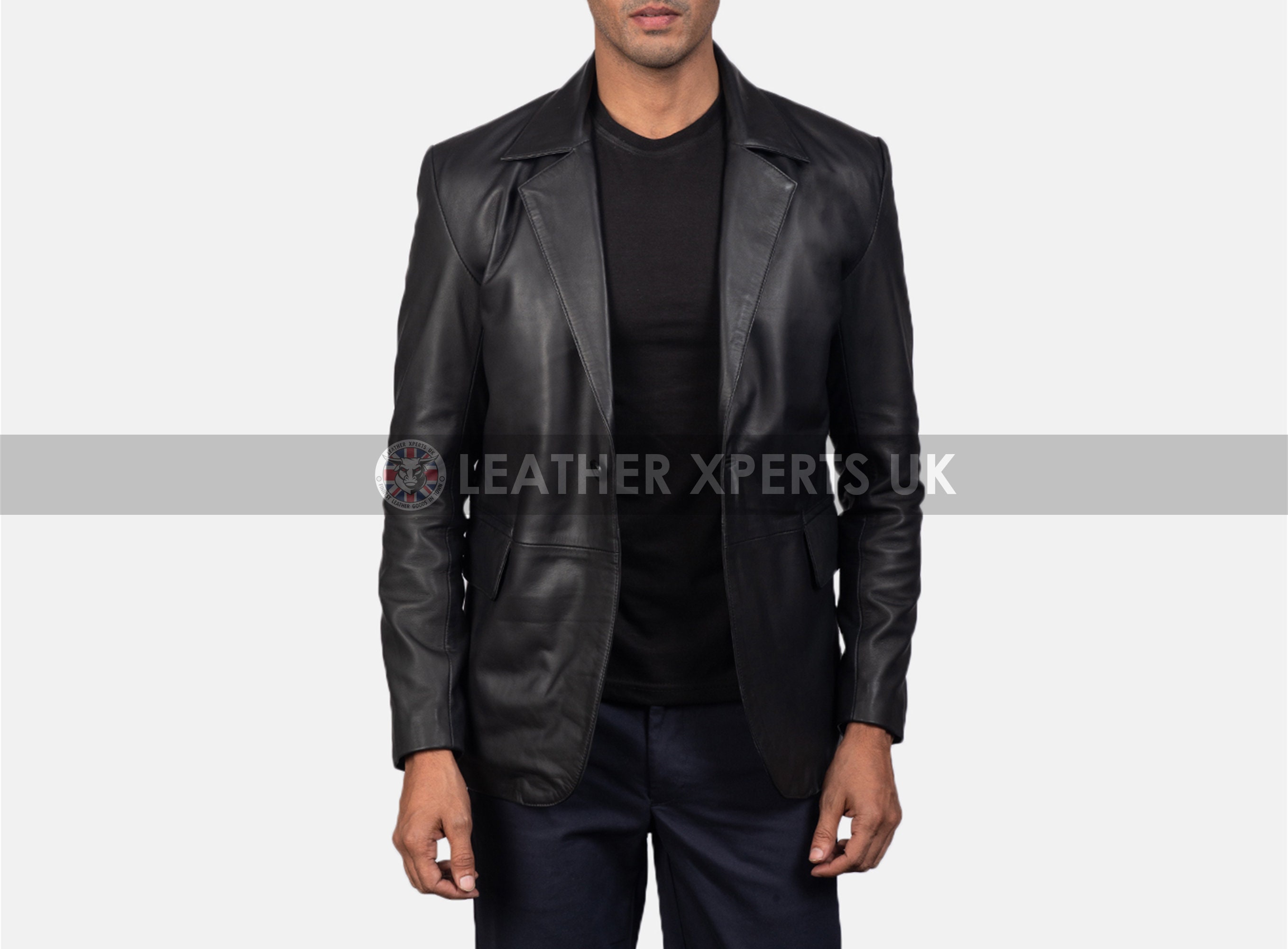 Image of Mens Pu Leather Blazer Coat - Hand Crafted Single Button Black Wedding Gift For Him Handmade Faux