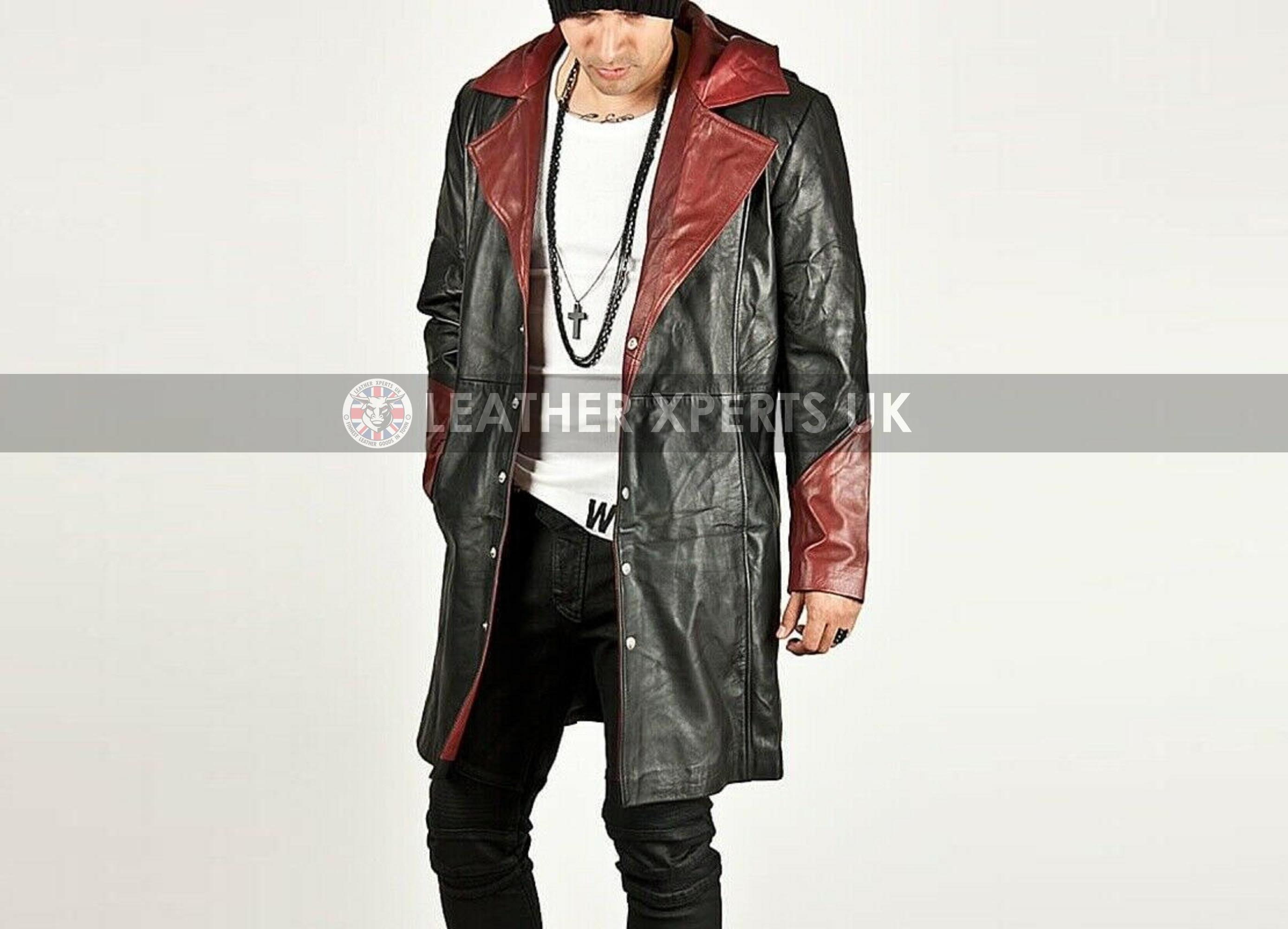 Image of Mens Faux Leather Hooded Gothic Coat - Hand Crafted Steampunk Long Gift For Him Top Quality Pu Trench