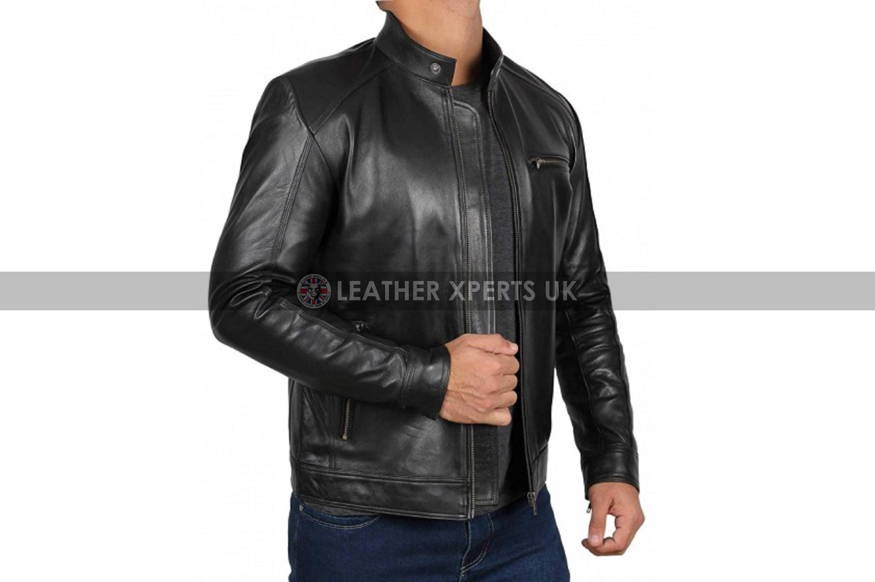 Image of Mens Faux Leather Biker Jacket - Hand Made Perfecto Gift For Men Pu Motorcycle Brando