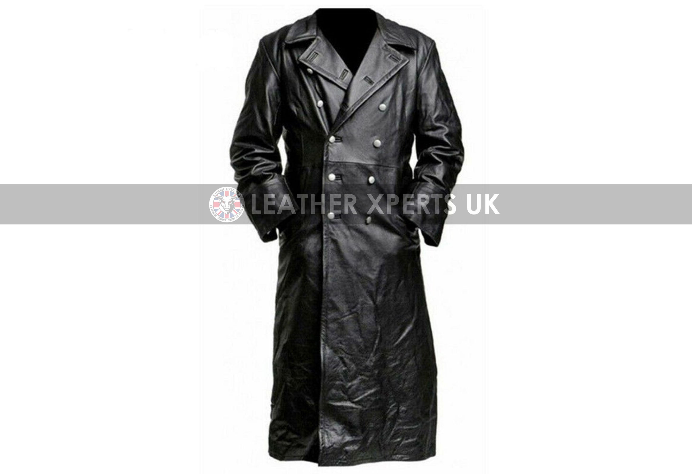 Image of Mens Full Length Faux Leather Gothic Coat - Handmade Steampunk Outwear Long Jacket Gift For Him Hand Crafted Trench For