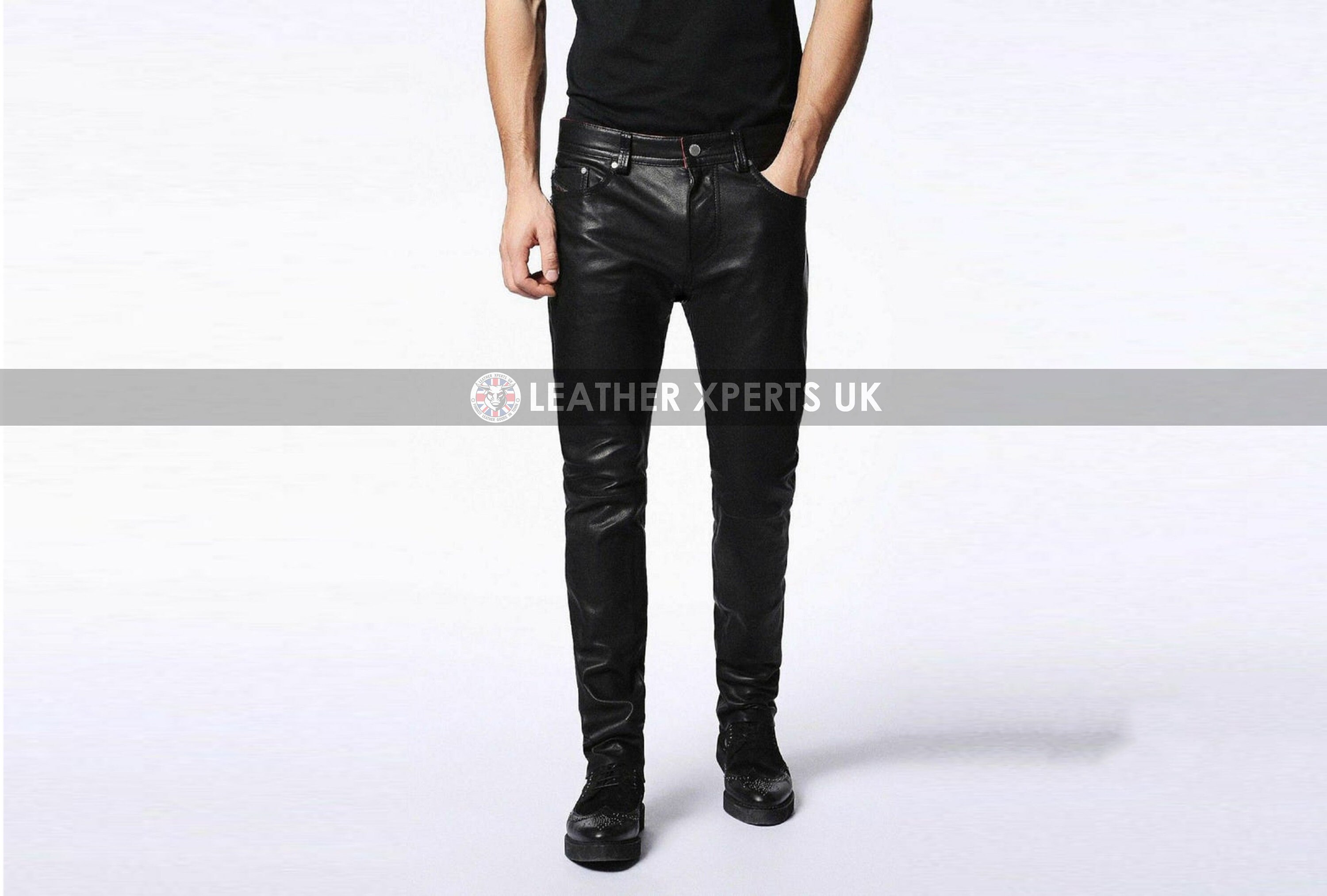 Image of Mens Pu Leather Slim Fit Motorcycle Pants - Handmade Trouser Gift For Men Hand Crafted Faux Biker