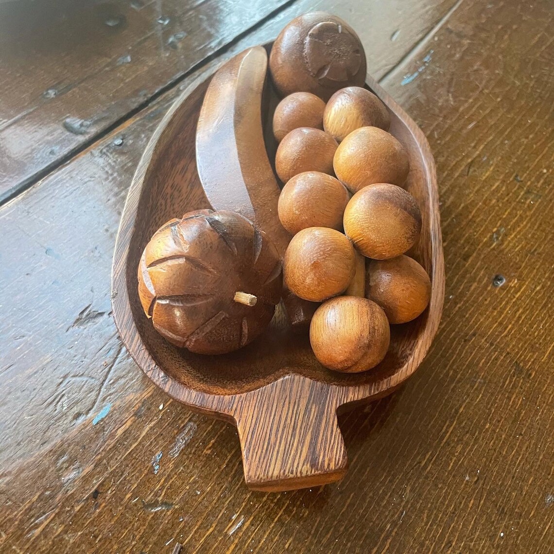 Vintage wooden teak fruit in vintage monkey pod dish Etsy