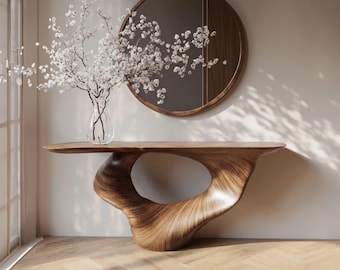 Console Table Unique Art Solid Wood Handmade Narrow Wood