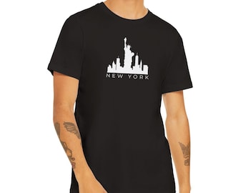 maglietta NYC Liberty and Skyline, T-shirt girocollo unisex premium