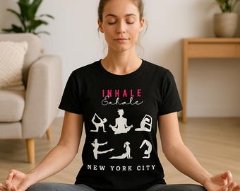 NYC Yoga Shirt Black - Minimalist Inhale Exhale Tee - Urban Zen Streetwear