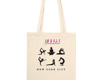 Borsa tote con posizioni yoga – Regalo yoga inspira ed espira – Borsa tote per amanti dello yoga di New York City