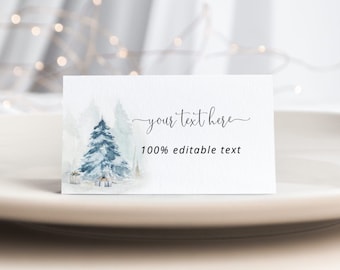Winter buffet card template. Pine tree food label template. Food tent labels. Editable Buffet Table Cards #ad4