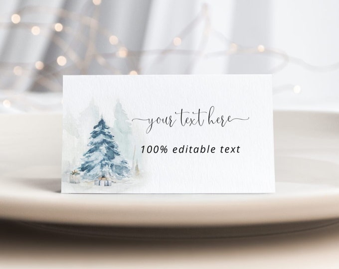 Winter buffet card template. Pine tree food label template. Food tent labels. Editable Buffet Table Cards #ad4