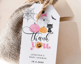 Spooky One Birthday Thank You Tag: Pink Halloween Template (Digital Download) #hl2