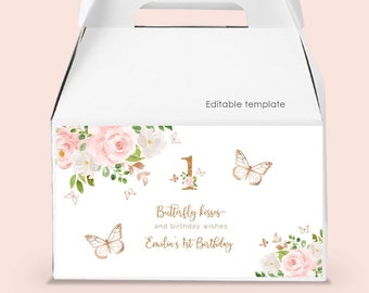 Blush gold butterfly gable gift box label. Watercolor floral gable gift box label template #05