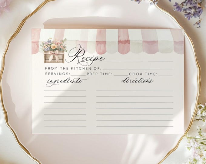 Fresh off the market Bridal Shower Recipe card template | Flower Cart Provence Corjl #of1