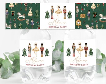 Nutcracker Water Bottle Labels. Editable Winter whimsical sugar plum fairy Water Bottle Labels. Corjl template #nut1