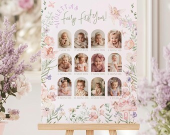 Fairy First Photo Milestone 1st Birthday sign  | Editable Enchanted Forest Corjl template  #ff1