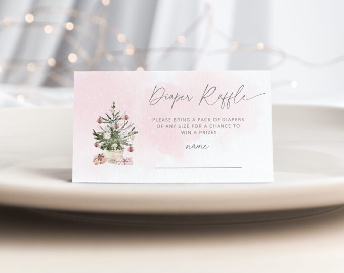 Pink winter diaper raffle ticket. Christmas tree diaper raffle ticket. Girl diaper raffle ticket. Instant Download #ad7