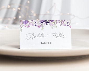 Lilac Place Cards Template. Lavender Printable Place Card. Purple Wedding Name Cards  Editable Corjl template #09