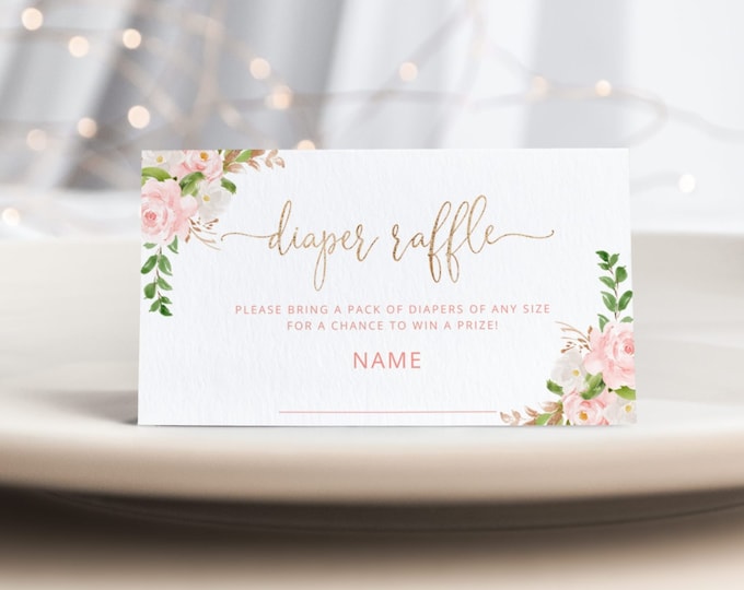 Blush pink floral diaper raffle ticket. Baby girl shower diaper raffle. Girl diaper raffle ticket. Instant Download #fl1