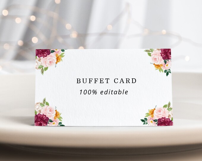 Fall buffet card template. Fall food label template. Buffet Tent Card. Editable Buffet Table Cards #p2 #fp