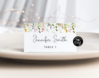 Wildflowers Place Cards Template. Lavender Printable Place Card. Wildflowers Wedding Name Cards  Editable Corjl template #wl1