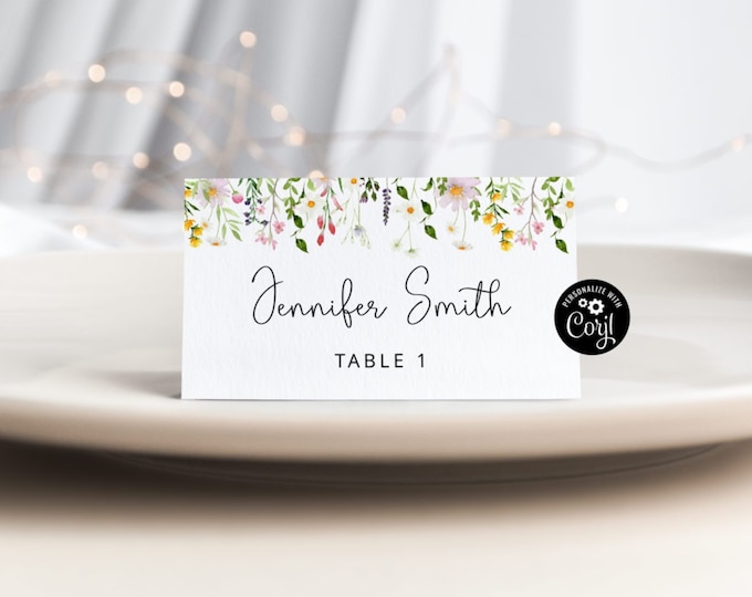 Wildflowers Place Cards Template. Lavender Printable Place Card. Wildflowers Wedding Name Cards  Editable Corjl template #wl1