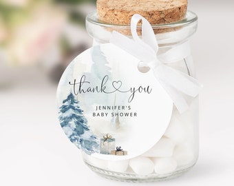 Winter baby shower thank you tag. Baby its cold outside favor tag template.  Editable Winter thank you sticker  template #ad4
