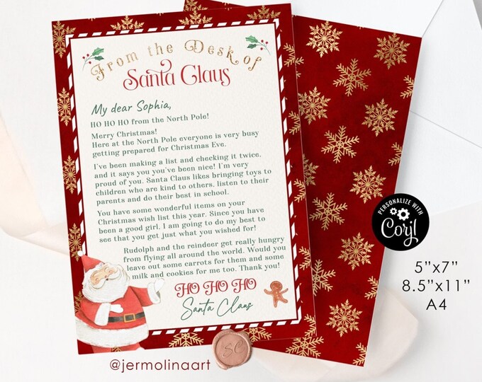 Letter from Santa template. Editable Letter from Father Christmas template. Personalized letter from Santa #ch1