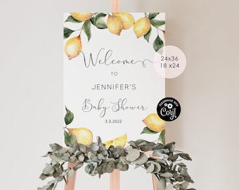 Lemon baby shower welcome sign. Editable citrus welcome sign. Mama's main squeeze baby shower welcome sign template #lm1