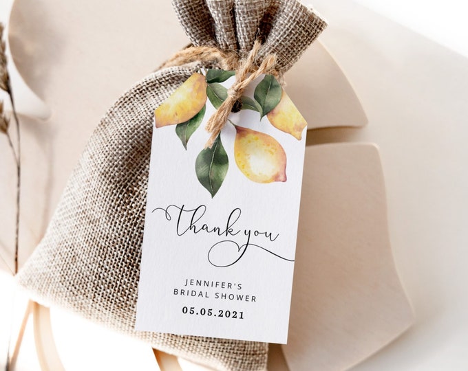 Lemon favor tag Bridal shower Thank You Tag Template. Minimalist Lemon thank you tag. Editable lemon favor tag. Wedding thank you tag #lm1