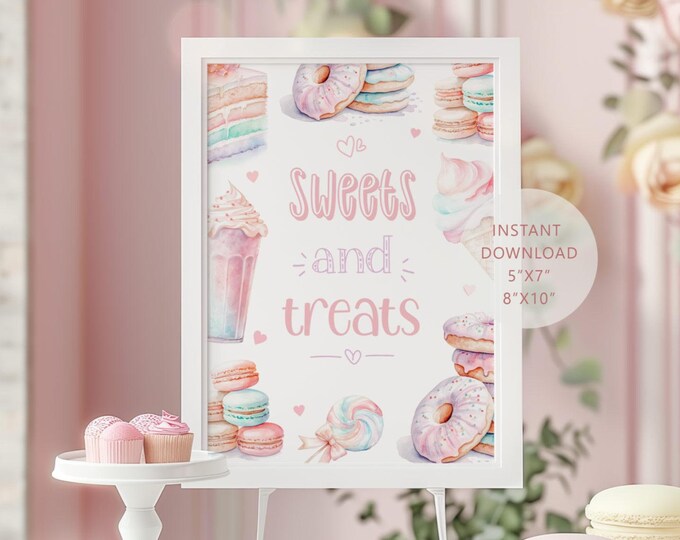 Sweets and treats sweet birthday party sign. Sweet One macarons Sweets and treats sign. Candy Sweet treats sign. Instant Download #ice1